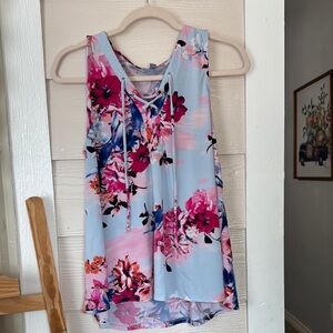 Jennifer Lopez Pink Floral Tank Top Tie Front Relaxed